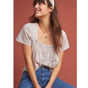 ANTHRO Striped Ruffle Square Neck Blouse